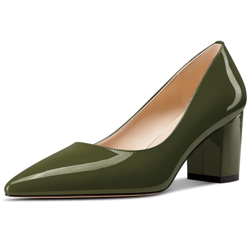 Aachcol Damen Mittlerem Chunky Blockabsatz Absatz Heel Spitze Zehenkappe Pumps Slip-on Büroschuhe Party Dress Schuhe 6 cm Heels Olivgrün 37 EU von Aachcol