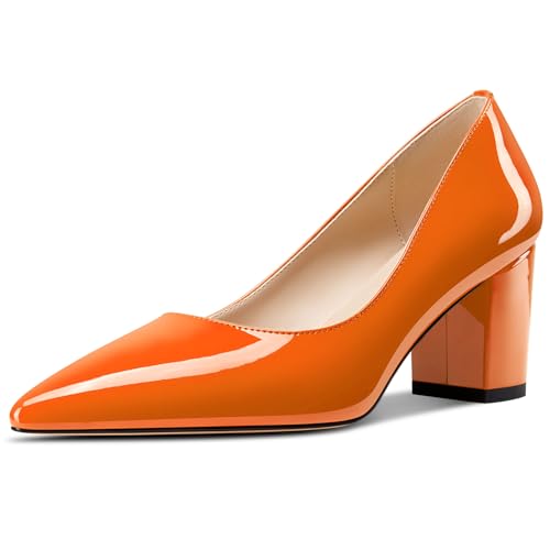 Aachcol Damen Mittlerem Chunky Blockabsatz Absatz Heel Spitze Zehenkappe Pumps Slip-on Büroschuhe Party Dress Schuhe 6 cm Heels Orange 38 EU von Aachcol