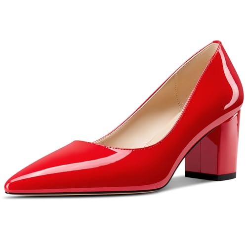 Aachcol Damen Mittlerem Chunky Blockabsatz Absatz Heel Spitze Zehenkappe Pumps Slip-on Büroschuhe Party Dress Schuhe 6 cm Heels Rot 36 EU von Aachcol
