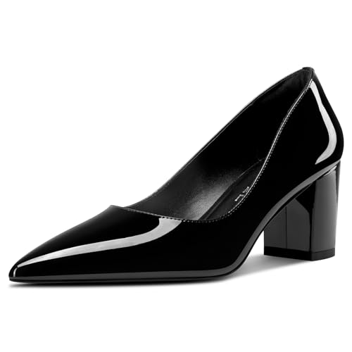 Aachcol Damen Mittlerem Chunky Blockabsatz Absatz Heel Spitze Zehenkappe Pumps Slip-on Büroschuhe Party Dress Schuhe 6 cm Heels Schwarz 41 EU von Aachcol