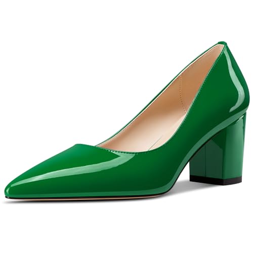 Aachcol Damen Mittlerem Chunky Blockabsatz Absatz Heel Spitze Zehenkappe Pumps Slip-on Büroschuhe Party Dress Schuhe 6 cm Heels Smaragdgrün 35 EU von Aachcol