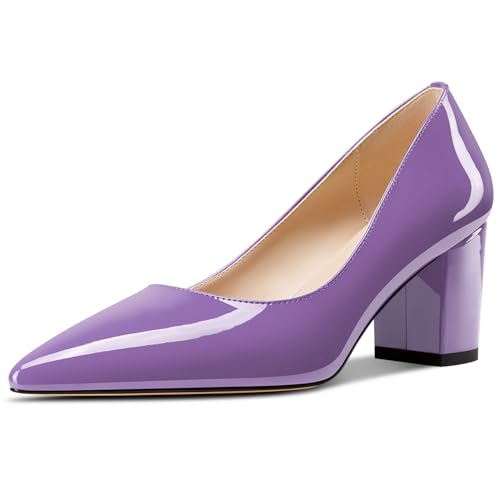 Aachcol Damen Mittlerem Chunky Blockabsatz Absatz Heel Spitze Zehenkappe Pumps Slip-on Büroschuhe Party Dress Schuhe 6 cm Heels Violett 39 EU von Aachcol