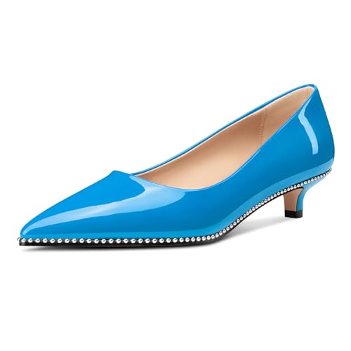 Aachcol Damen Niedrige Absatz Heel Spitze Zehenkappe Pumps Silber Perlen Kitten Absatz Heel Slip-on Büroschuhe Dress Schuhe 3.5 cm Heels Blau 35 EU von Aachcol