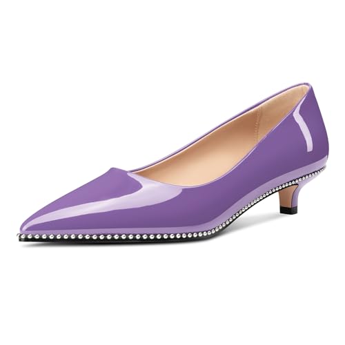 Aachcol Damen Niedrige Absatz Heel Spitze Zehenkappe Pumps Silber Perlen Kitten Absatz Heel Slip-on Büroschuhe Dress Schuhe 3.5 cm Heels Violett 43 EU von Aachcol