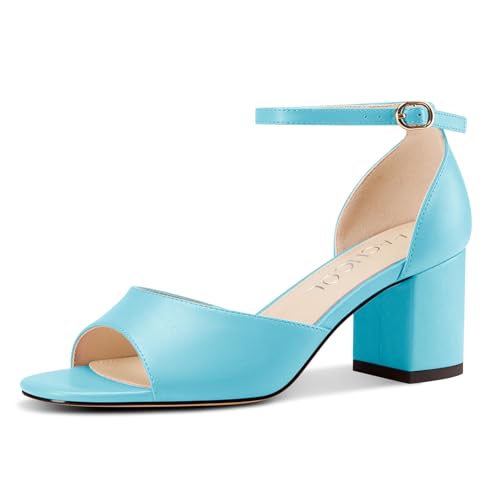 Aachcol Damen Niedrige Chunky Blockabsatz Absatz Heel Sandalen Peep Open Zehenkappe Knöchelriemen Hochzeit Dress Schuhe 6 CM Heels Blau 42 EU von Aachcol