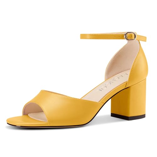 Aachcol Damen Niedrige Chunky Blockabsatz Absatz Heel Sandalen Peep Open Zehenkappe Knöchelriemen Hochzeit Dress Schuhe 6 CM Heels Gelb 39 EU von Aachcol