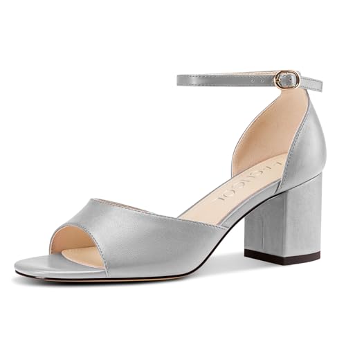 Aachcol Damen Niedrige Chunky Blockabsatz Absatz Heel Sandalen Peep Open Zehenkappe Knöchelriemen Hochzeit Dress Schuhe 6 CM Heels Grau 38 EU von Aachcol