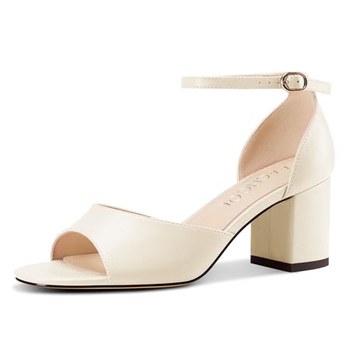Aachcol Damen Niedrige Chunky Blockabsatz Absatz Heel Sandalen Peep Open Zehenkappe Knöchelriemen Hochzeit Dress Schuhe 6 CM Heels Hautfarben 38 EU von Aachcol