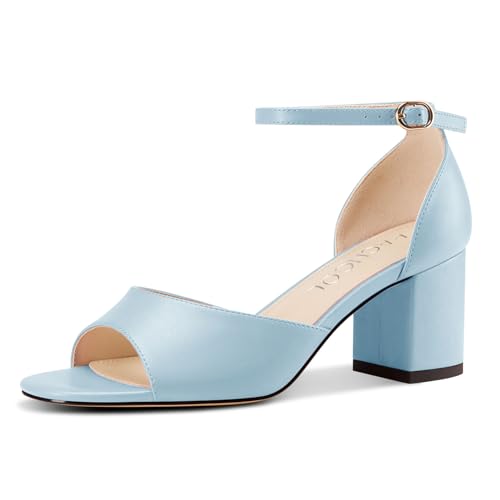 Aachcol Damen Niedrige Chunky Blockabsatz Absatz Heel Sandalen Peep Open Zehenkappe Knöchelriemen Hochzeit Dress Schuhe 6 CM Heels Hellblau 35 EU von Aachcol