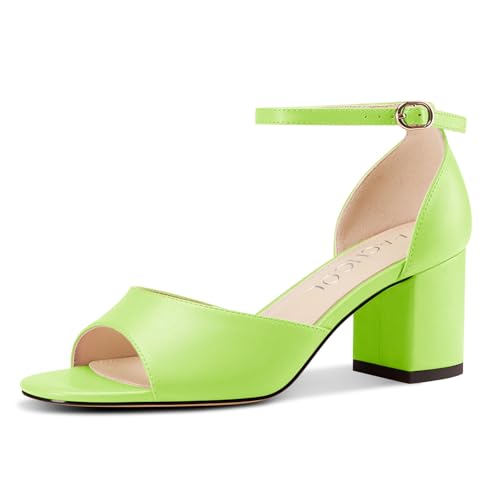 Aachcol Damen Niedrige Chunky Blockabsatz Absatz Heel Sandalen Peep Open Zehenkappe Knöchelriemen Hochzeit Dress Schuhe 6 CM Heels Hellgrün 43 EU von Aachcol