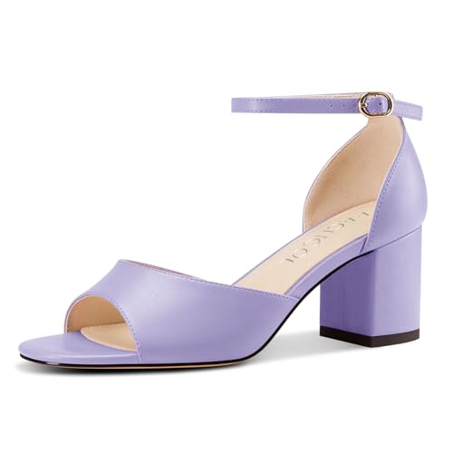 Aachcol Damen Niedrige Chunky Blockabsatz Absatz Heel Sandalen Peep Open Zehenkappe Knöchelriemen Hochzeit Dress Schuhe 6 CM Heels Hellviolett 42 EU von Aachcol
