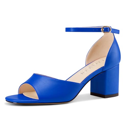 Aachcol Damen Niedrige Chunky Blockabsatz Absatz Heel Sandalen Peep Open Zehenkappe Knöchelriemen Hochzeit Dress Schuhe 6 CM Heels Königsblau 41 EU von Aachcol