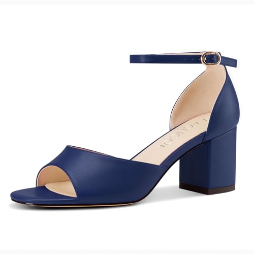 Aachcol Damen Niedrige Chunky Blockabsatz Absatz Heel Sandalen Peep Open Zehenkappe Knöchelriemen Hochzeit Dress Schuhe 6 CM Heels Marineblau 38 EU von Aachcol