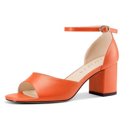 Aachcol Damen Niedrige Chunky Blockabsatz Absatz Heel Sandalen Peep Open Zehenkappe Knöchelriemen Hochzeit Dress Schuhe 6 CM Heels Orange 43 EU von Aachcol