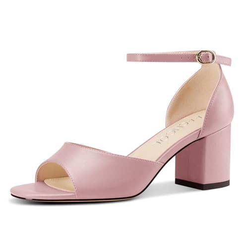 Aachcol Damen Niedrige Chunky Blockabsatz Absatz Heel Sandalen Peep Open Zehenkappe Knöchelriemen Hochzeit Dress Schuhe 6 CM Heels Rosa 40 EU von Aachcol