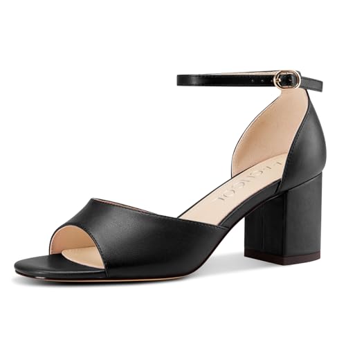Aachcol Damen Niedrige Chunky Blockabsatz Absatz Heel Sandalen Peep Open Zehenkappe Knöchelriemen Hochzeit Dress Schuhe 6 CM Heels Schwarz 38 EU von Aachcol