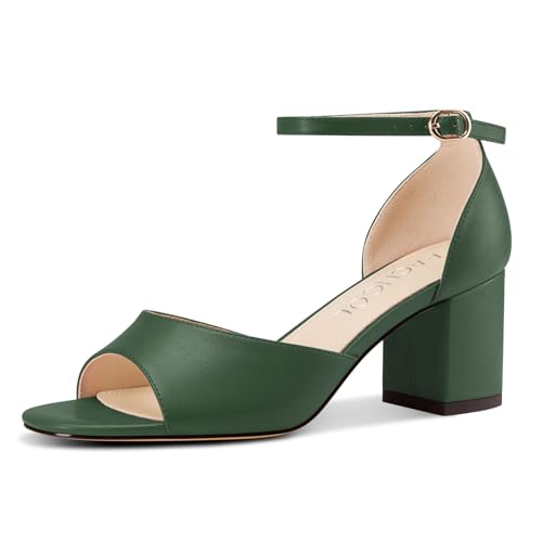 Aachcol Damen Niedrige Chunky Blockabsatz Absatz Heel Sandalen Peep Open Zehenkappe Knöchelriemen Hochzeit Dress Schuhe 6 CM Heels Tiefgrün 37 EU von Aachcol