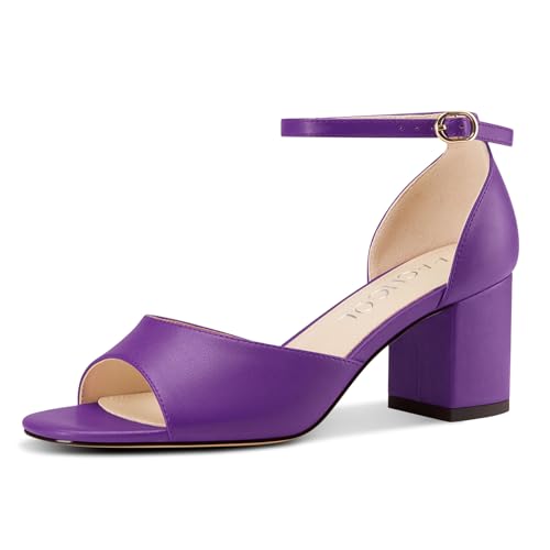 Aachcol Damen Niedrige Chunky Blockabsatz Absatz Heel Sandalen Peep Open Zehenkappe Knöchelriemen Hochzeit Dress Schuhe 6 CM Heels Violett 40 EU von Aachcol