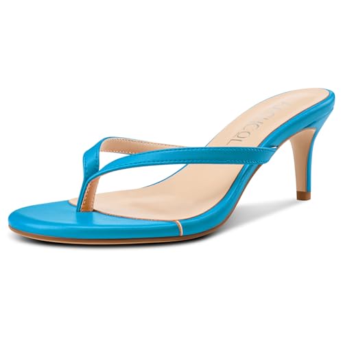 Aachcol Damen Open Zehenkappe Flip Flops Stiletto Absatz Heels Slip-on Kitten Absatz Heel Tanga Sandalen Party Dress Pantoletten 6.5 CM Heels Blau 43 EU von Aachcol