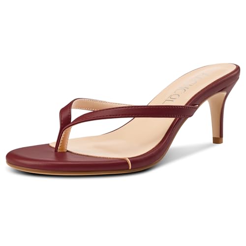 Aachcol Damen Open Zehenkappe Flip Flops Stiletto Absatz Heels Slip-on Kitten Absatz Heel Tanga Sandalen Party Dress Pantoletten 6.5 CM Heels Burgunderrot 40 EU von Aachcol