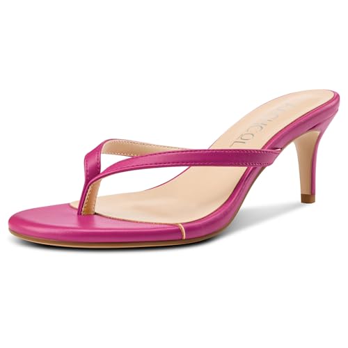 Aachcol Damen Open Zehenkappe Flip Flops Stiletto Absatz Heels Slip-on Kitten Absatz Heel Tanga Sandalen Party Dress Pantoletten 6.5 CM Heels Magenta 40 EU von Aachcol