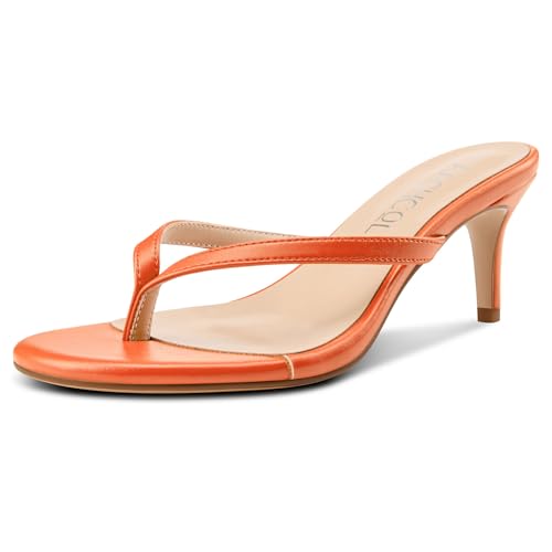 Aachcol Damen Open Zehenkappe Flip Flops Stiletto Absatz Heels Slip-on Kitten Absatz Heel Tanga Sandalen Party Dress Pantoletten 6.5 CM Heels Orange 39 EU von Aachcol