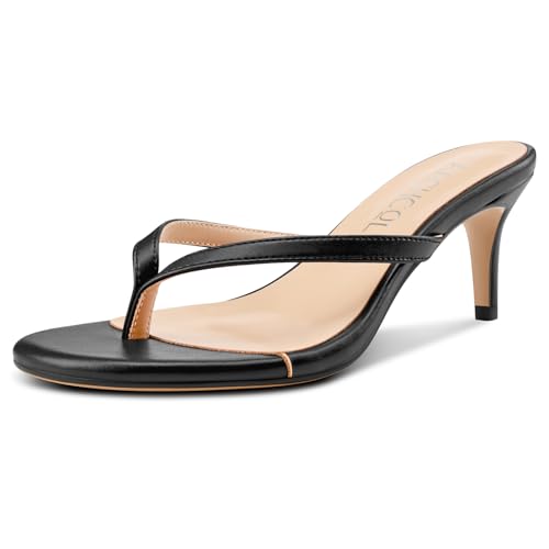 Aachcol Damen Open Zehenkappe Flip Flops Stiletto Absatz Heels Slip-on Kitten Absatz Heel Tanga Sandalen Party Dress Pantoletten 6.5 CM Heels Schwarz 37 EU von Aachcol