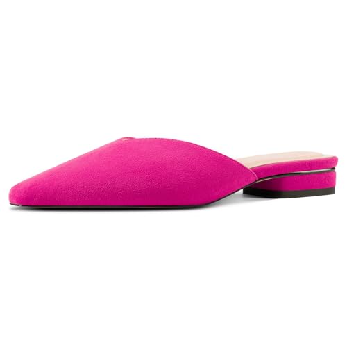 Aachcol Damen Pantoletten Slip-on Spitze Zehenkappe Flache Pantoletten Schuhe Büroschuhe 3 cm Heels Fuchsia 38 EU von Aachcol