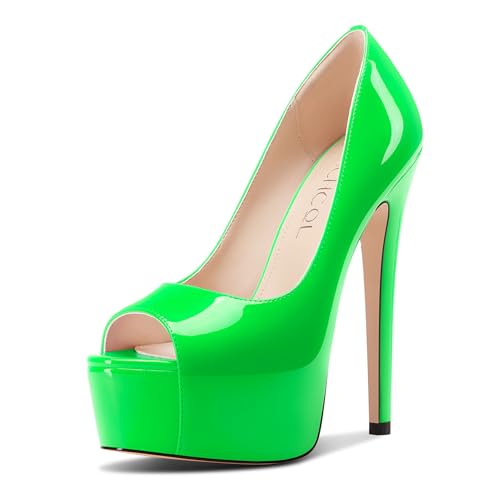 Aachcol Damen Peep Zehenkappe Plateau Plattform Stiletto Hoher High Absatz Heel Pumps Slip-on Party Dress Schuhe 15 cm Heels Helles Grün 41 EU von Aachcol