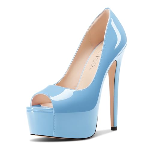 Aachcol Damen Peep Zehenkappe Plateau Plattform Stiletto Hoher High Absatz Heel Pumps Slip-on Party Dress Schuhe 15 cm Heels Himmelblau 40 EU von Aachcol