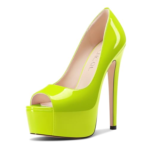 Aachcol Damen Peep Zehenkappe Plateau Plattform Stiletto Hoher High Absatz Heel Pumps Slip-on Party Dress Schuhe 15 cm Heels Limonengrün 38 EU von Aachcol