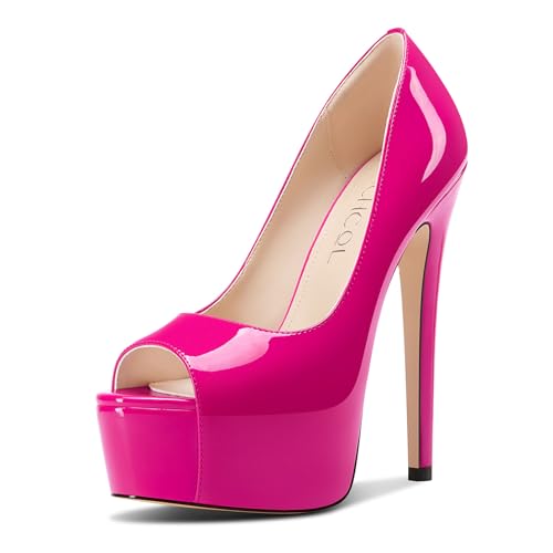 Aachcol Damen Peep Zehenkappe Plateau Plattform Stiletto Hoher High Absatz Heel Pumps Slip-on Party Dress Schuhe 15 cm Heels Magenta 41 EU von Aachcol