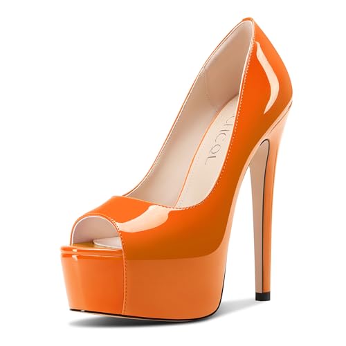 Aachcol Damen Peep Zehenkappe Plateau Plattform Stiletto Hoher High Absatz Heel Pumps Slip-on Party Dress Schuhe 15 cm Heels Orange 36 EU von Aachcol