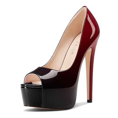 Aachcol Damen Peep Zehenkappe Plateau Plattform Stiletto Hoher High Absatz Heel Pumps Slip-on Party Dress Schuhe 15 cm Heels Rot Schwarz 40 EU von Aachcol