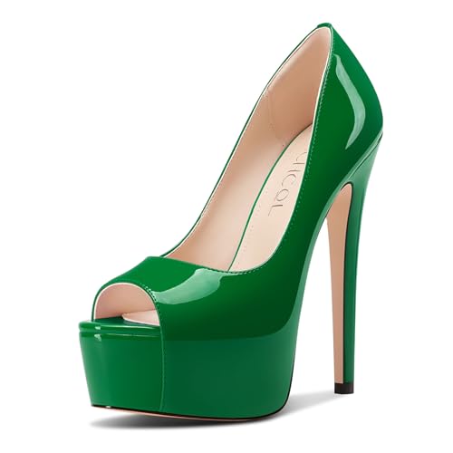 Aachcol Damen Peep Zehenkappe Plateau Plattform Stiletto Hoher High Absatz Heel Pumps Slip-on Party Dress Schuhe 15 cm Heels Smaragdgrün 38 EU von Aachcol