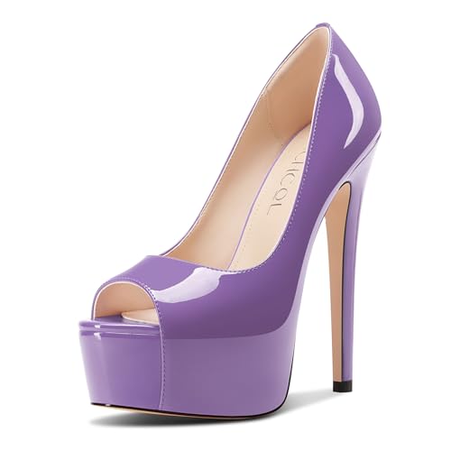 Aachcol Damen Peep Zehenkappe Plateau Plattform Stiletto Hoher High Absatz Heel Pumps Slip-on Party Dress Schuhe 15 cm Heels Violett 36 EU von Aachcol