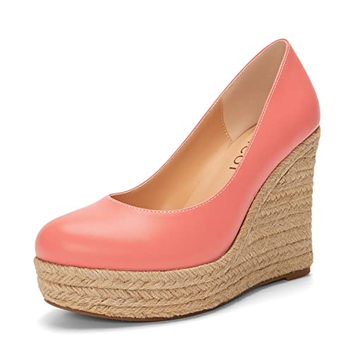 Aachcol Damen Plateau Plattform Keilabsatz Chunky Blockabsatz Hoher High Absatz Heel Pumps Slip-on Runde Geschlossene Zehenkappe Dress Schuhe Party Matt Gold b 10 cm 39 EU von Aachcol