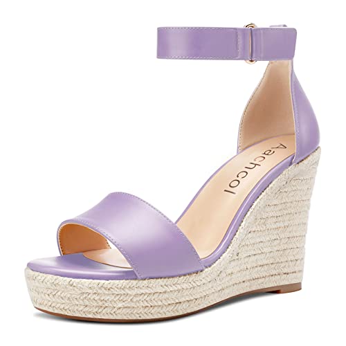 Aachcol Damen Plateau Plattform Keilabsatz Hoher High Absatz Heel Sandalen Knöchelriemen Runde Peep Open Zehenkappe Dress Schuhe Party Matt Violett b 10 CM 38 EU von Aachcol