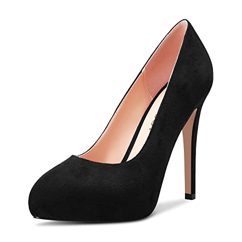 Aachcol Damen Plateau Plattform Pumps Runde Zehenkappe Slip-on Stiletto Hoher High Absatz Heel Dress Schuhe Wildleder Büroschuhe Hochzeit Einkaufen Schwarz 12 cm 37 EU von Aachcol