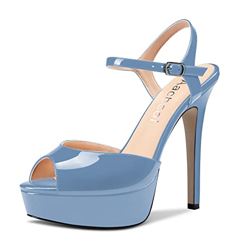 Aachcol Damen Plateau Plattform Sandalen Knöchelriemen Peep Open Zehenkappe Stiletto Hoher High Absatz Heel Slingback Dress Schuhe 13 cm Hellblau Lackleder 38 EU Aachcol Damen Plateau Plattform Sandalen Knöchelriemen Peep Open Zehenkappe Stiletto Hoher High Absatz Heel Slingback Dress Schuhe 13 cm Hellblau Lackleder 38 EU von Aachcol