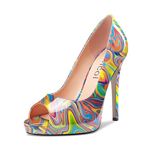 Aachcol Damen Plateau Plattform Stiletto Hoher High Absatz Heel Pumps Slip-on Peep Open Zehenkappe Dress Schuhe Büroschuhe Party Hochzeit Lackleder Regenbogen Mehrfarbig 13 cm 45 EU Aachcol Damen Plateau Plattform Stiletto Hoher High Absatz Heel Pumps Slip-on Peep Open Zehenkappe Dress Schuhe Büroschuhe Party Hochzeit Lackleder Regenbogen Mehrfarbig 13 cm 45 EU von Aachcol