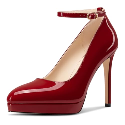 Aachcol Damen Plateau Plattform Stiletto Hoher High Absatz Heel Pumps Spitze Zehenkappe Knöchelriemen Slip-on Hochzeit Dress Schuhe 12 cm Heels Burgunderrot 43 EU Aachcol Damen Plateau Plattform Stiletto Hoher High Absatz Heel Pumps Spitze Zehenkappe Knöchelriemen Slip-on Hochzeit Dress Schuhe 12 cm Heels Burgunderrot 43 EU von Aachcol