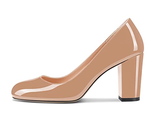 Aachcol Damen Pumps Chunky Blockabsatz Hoher High Absatz Heel Geschlossene Runde Zehenkappe Slip-on Schuhe 8 cm Beige Lackleder 40 EU Aachcol Damen Pumps Chunky Blockabsatz Hoher High Absatz Heel Geschlossene Runde Zehenkappe Slip-on Schuhe 8 cm Beige Lackleder 40 EU von Aachcol