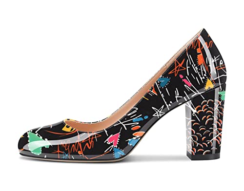 Aachcol Damen Pumps Chunky Blockabsatz Hoher High Absatz Heel Geschlossene Runde Zehenkappe Slip-on Schuhe 8 cm Mehrfarbig z2 40 EU von Aachcol