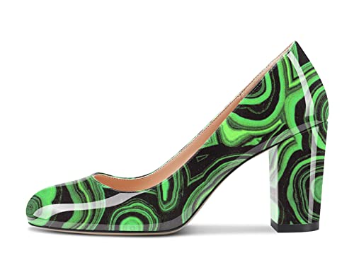 Aachcol Damen Pumps Chunky Blockabsatz Hoher High Absatz Heel Geschlossene Runde Zehenkappe Slip-on Schuhe 8 cm Mehrfarbig z4 41 EU von Aachcol