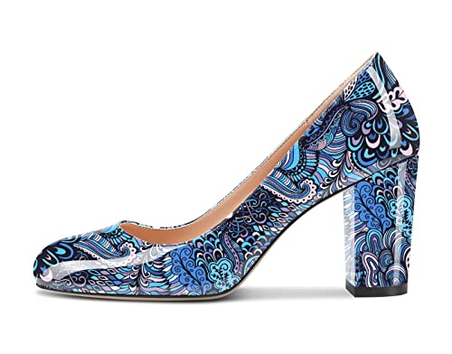 Aachcol Damen Pumps Chunky Blockabsatz Hoher High Absatz Heel Geschlossene Runde Zehenkappe Slip-on Schuhe 8 cm Mehrfarbig z5 39 EU von Aachcol