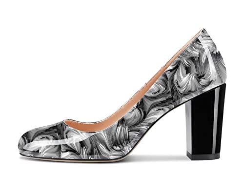 Aachcol Damen Pumps Chunky Blockabsatz Hoher High Absatz Heel Geschlossene Runde Zehenkappe Slip-on Schuhe 8 cm Mehrfarbig z7 40 EU von Aachcol