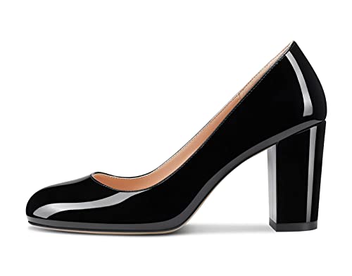 Aachcol Damen Pumps Chunky Blockabsatz Hoher High Absatz Heel Geschlossene Runde Zehenkappe Slip-on Schuhe 8 cm Schwarz Lackleder 40 EU Aachcol Damen Pumps Chunky Blockabsatz Hoher High Absatz Heel Geschlossene Runde Zehenkappe Slip-on Schuhe 8 cm Schwarz Lackleder 40 EU von Aachcol