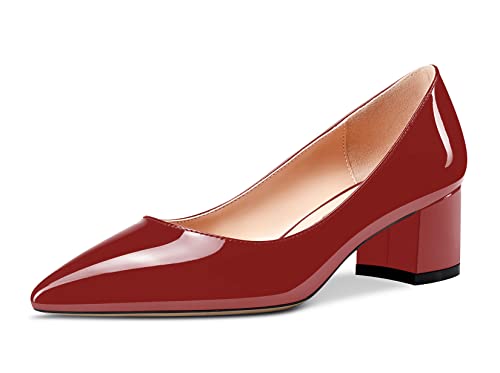 Aachcol Damen Pumps Chunky Blockabsatz Mittlerem Absatz Heel Geschlossene Spitze Zehenkappe Slip-on Schuhe Büroschuhe Klassisch 5 cm Rot Burgund Lackleder 41 EU von Aachcol