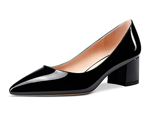 Aachcol Damen Pumps Chunky Blockabsatz Mittlerem Absatz Heel Geschlossene Spitze Zehenkappe Slip-on Schuhe Büroschuhe Klassisch 5 cm Schwarz Lackleder 41 EU von Aachcol
